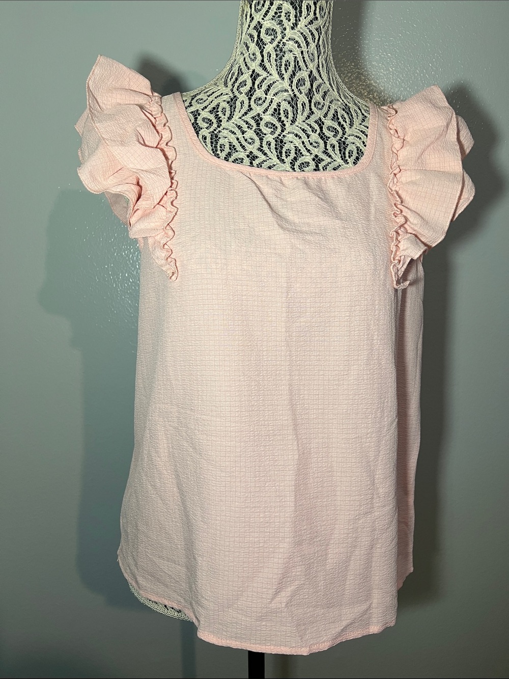 Women's Pink Ruffle Sleeve Square Neck Top